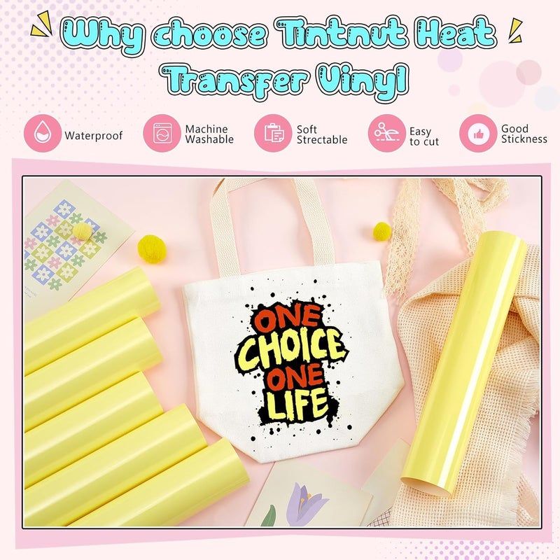 Tintnut Golden Kiwi Color Heat Transfer Vinyl -6 Sheets 12"x10" Bright Color Iron on Vinyl for T-Shirts Clothing Bags HTV Vinyl for All Cutting Machine - Image 3